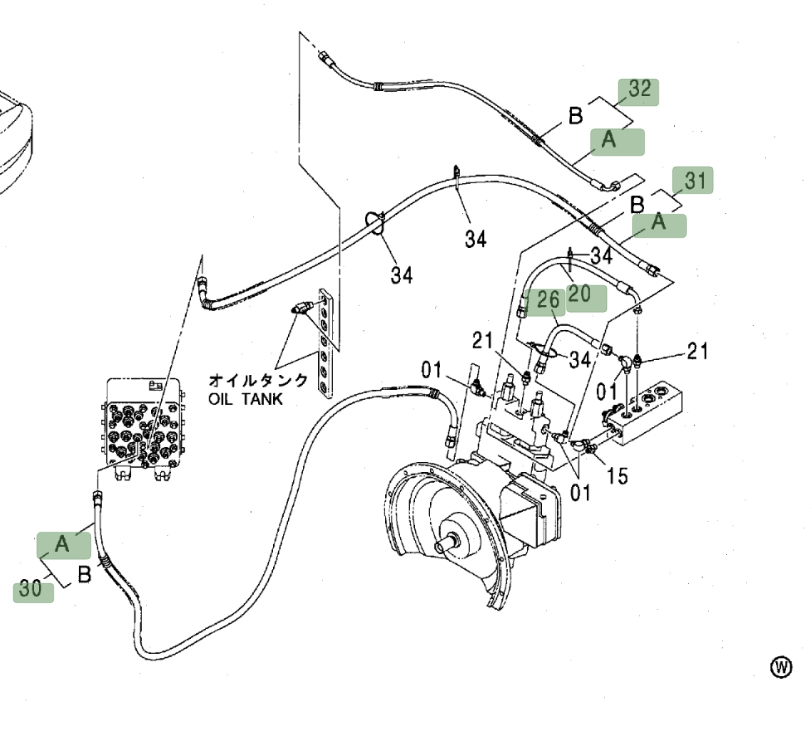 Hitachi ZX160LC installation diagram showing hydraulic hose 4459111 at Pipe No. 26