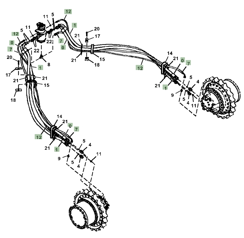 Hitachi ZX350LC-6N installation diagram showing hydraulic hose 4459641 at Pipe No. 7