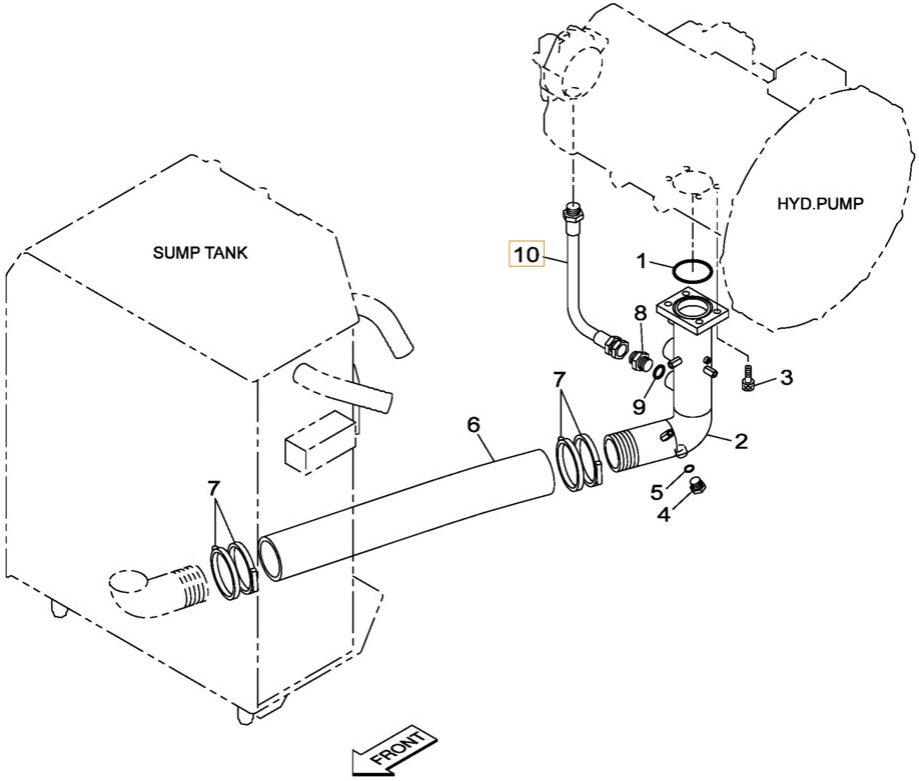 Case CX300B installation diagram showing hydraulic hose KBJ2809 at Pipe No. 10