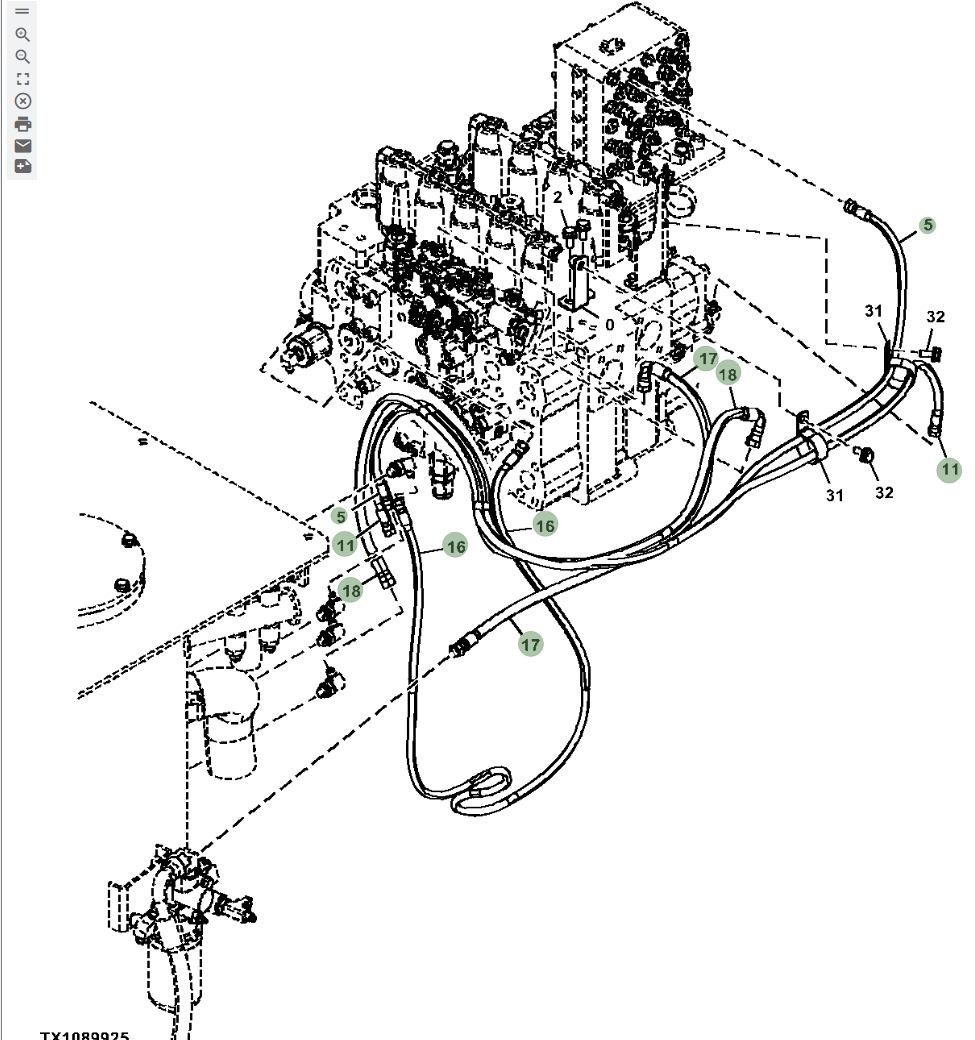 Hitachi ZX670LC-5B installation diagram showing hydraulic hose 4715255 at Pipe No. 5