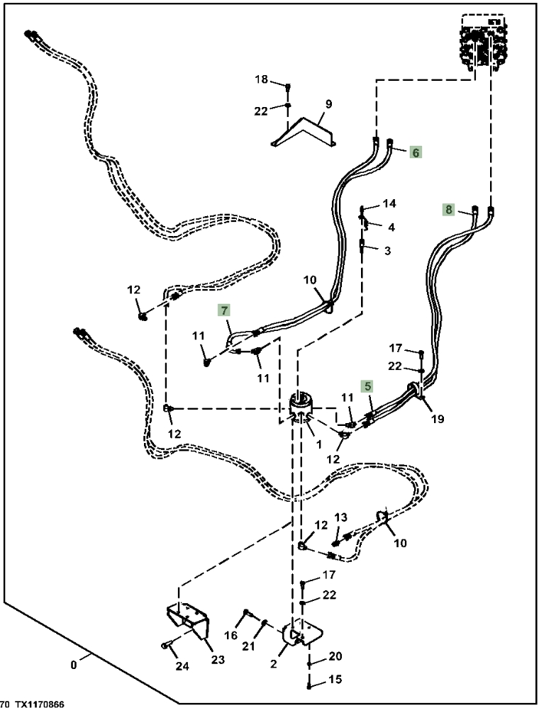 Hitachi ZX210-5G installation diagram showing hydraulic hose 4663083 at Pipe No. 7