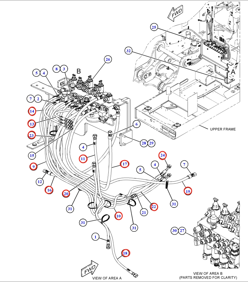 Caterpillar CAT®M317F installation diagram showing hydraulic hose 218-0574 at Pipe No. 19