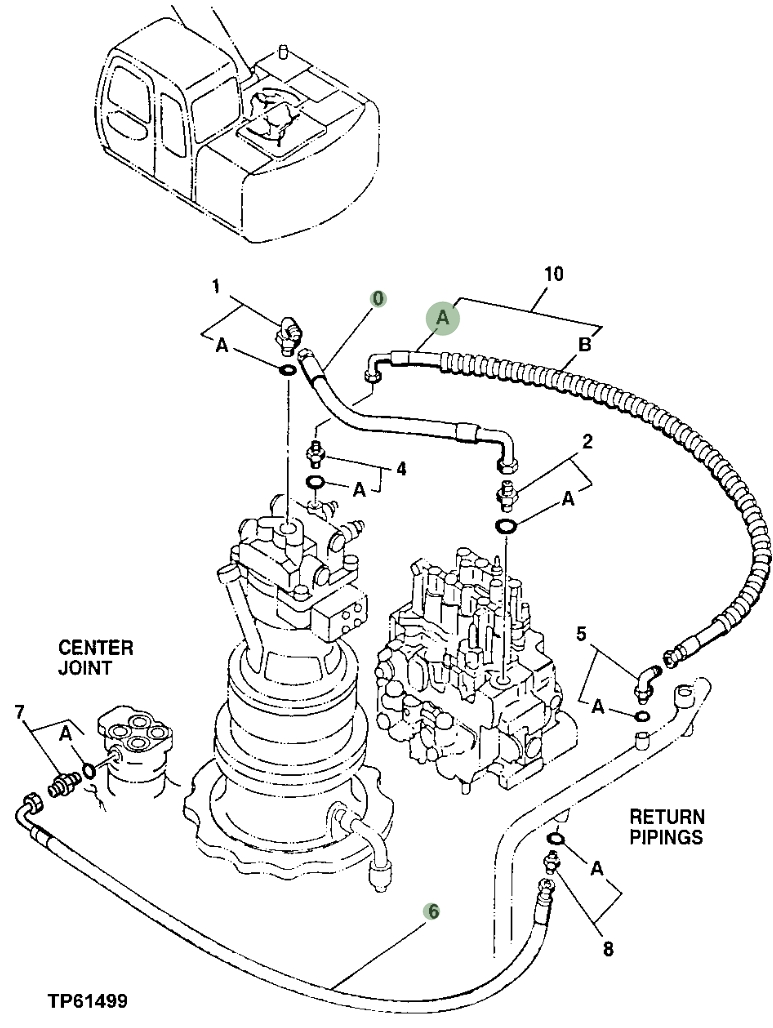 Hitachi EX110-5 installation diagram showing hydraulic hose 4400654 at Pipe No. 6