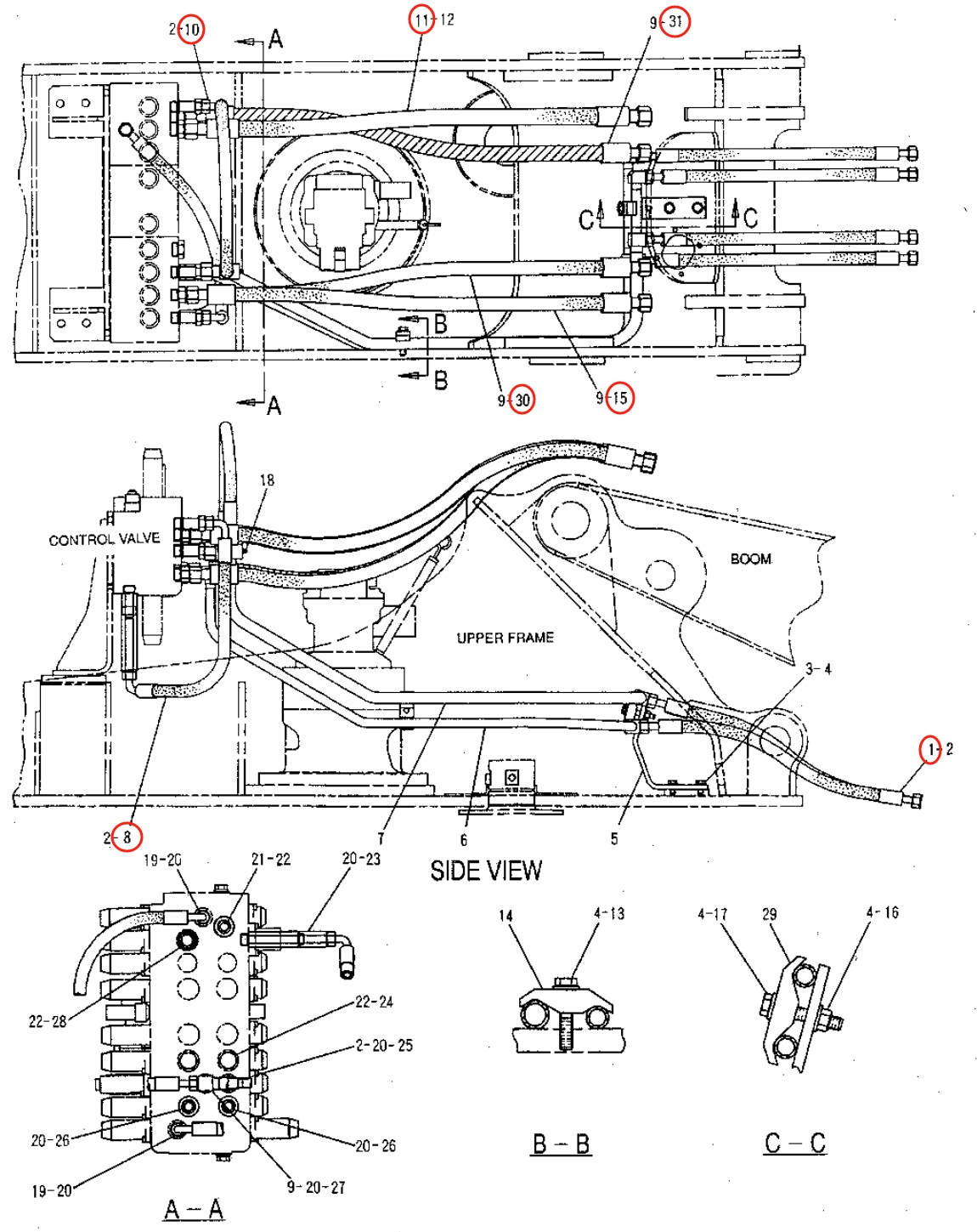 Caterpillar CAT®315B L installation diagram showing hydraulic hose 121-6317 at Pipe No. 1