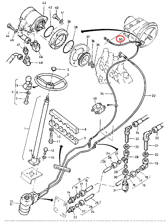Caterpillar CAT®212 installation diagram showing hydraulic hose 5W-1880 at Pipe No. 50