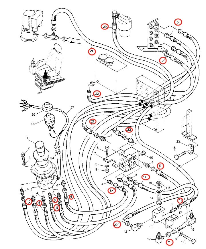 Caterpillar CAT®213B installation diagram showing hydraulic hose 8U-0348 at Pipe No. 6