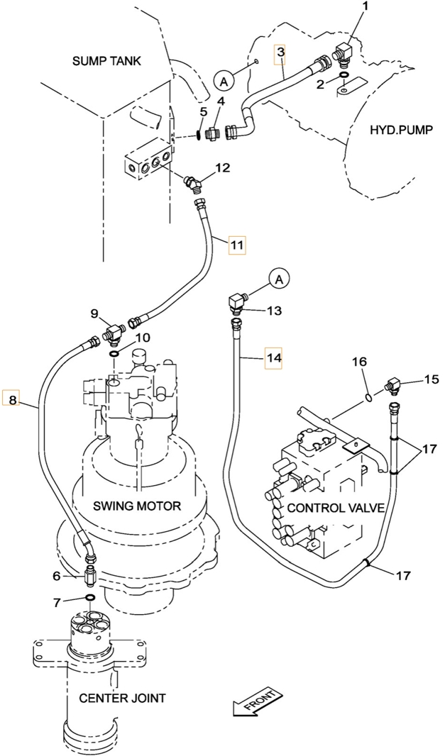 Case CX300B installation diagram showing hydraulic hose KBJ11820 at Pipe No. 11