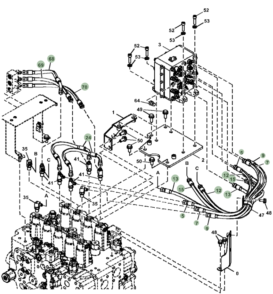 Hitachi ZX470LC-5B installation diagram showing hydraulic hose 4474669 at Pipe No. 12