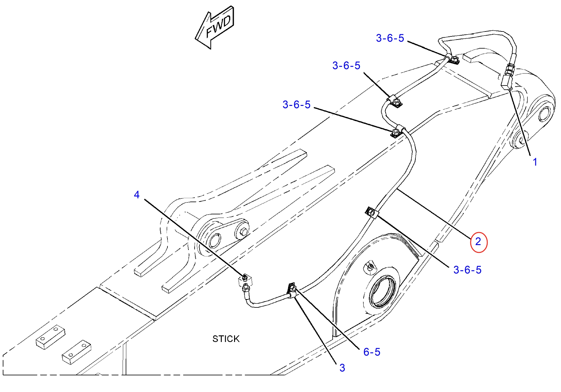 Caterpillar CAT®312E L installation diagram showing hydraulic hose 121-8659 at Pipe No. 2