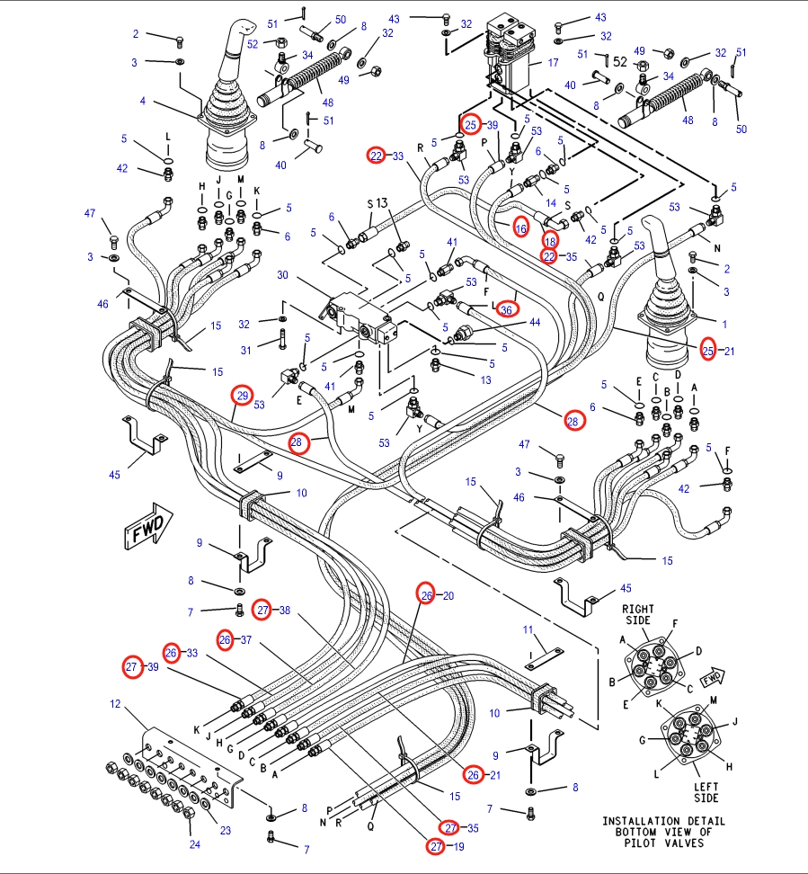 Caterpillar CAT®317 N installation diagram showing hydraulic hose 4I-6242 at Pipe No. 25