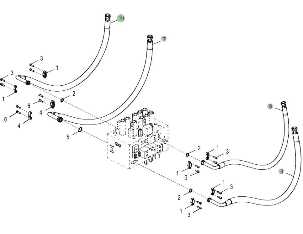 Hitachi ZX290LC-5N installation diagram showing hydraulic hose 9263974 at Pipe No. 7