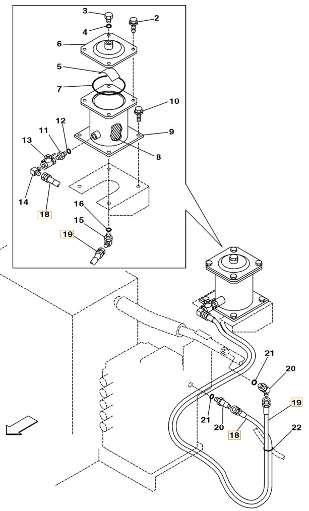Case CX180 installation diagram showing hydraulic hose 152709A1 at Pipe No. 19