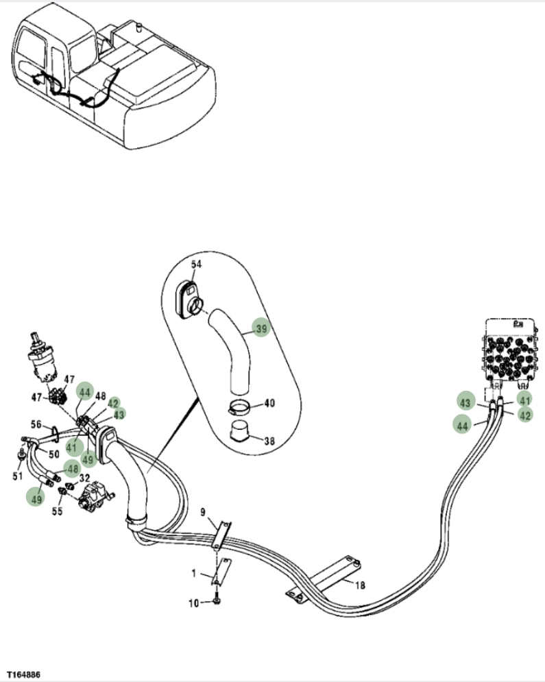 Hitachi ZX250F installation diagram showing hydraulic hose 4437656 at Pipe No. 49