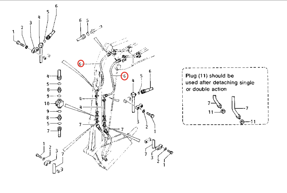 Caterpillar CAT®E120B installation diagram showing hydraulic hose 099-6541 at Pipe No. 6