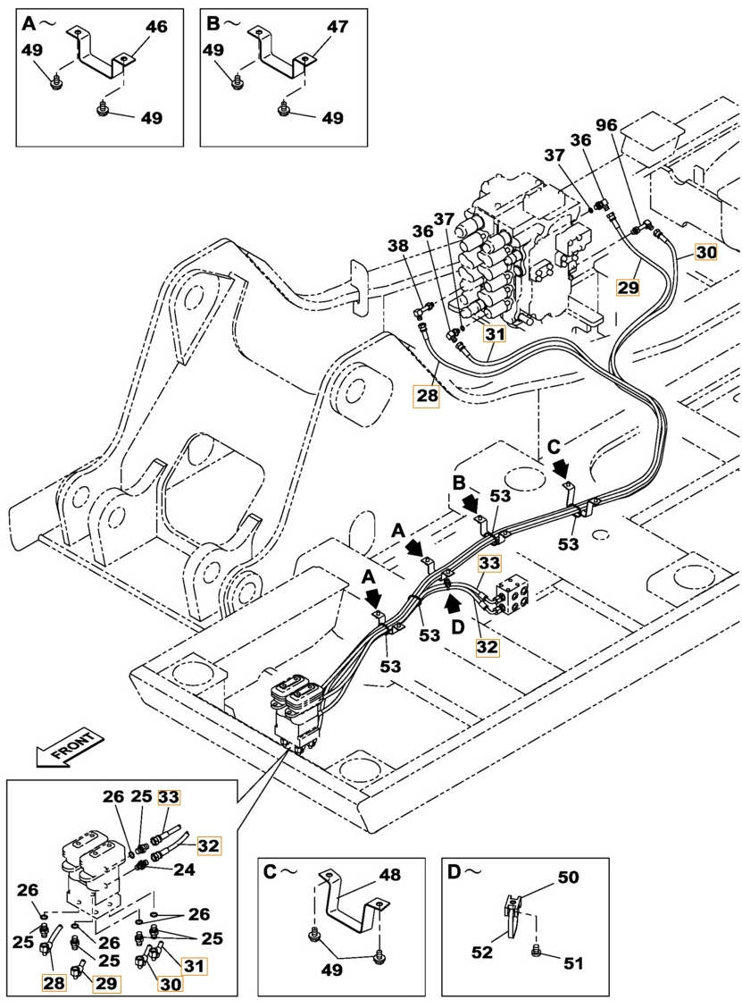 Case CX180B installation diagram showing hydraulic hose KHJ2249 at Pipe No. 32