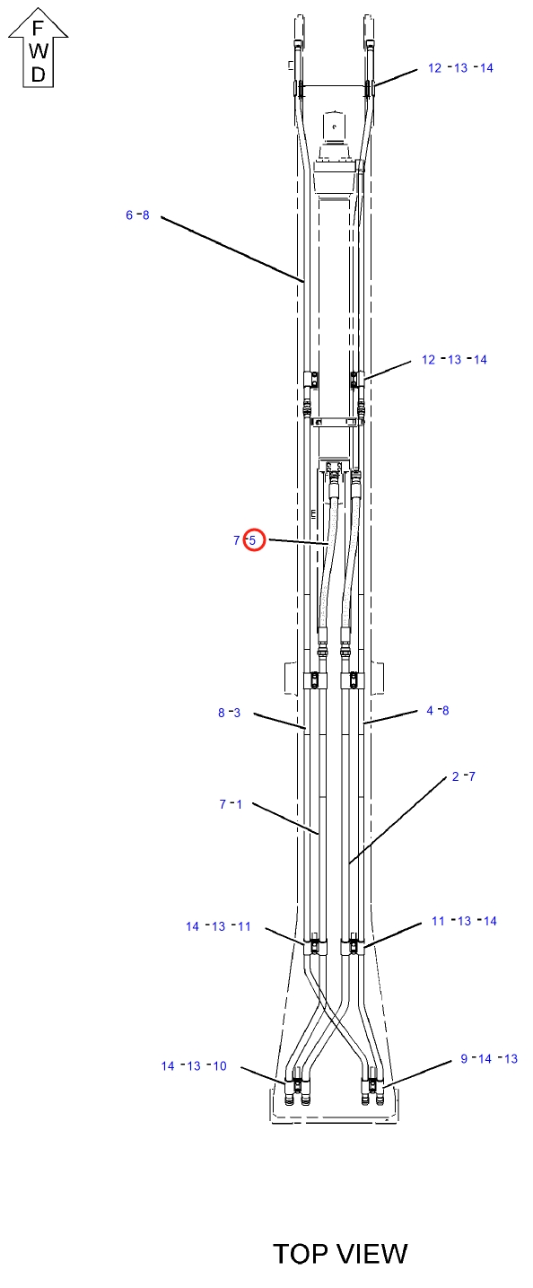 Caterpillar CAT®315C installation diagram showing hydraulic hose 142-7688 at Pipe No. 5