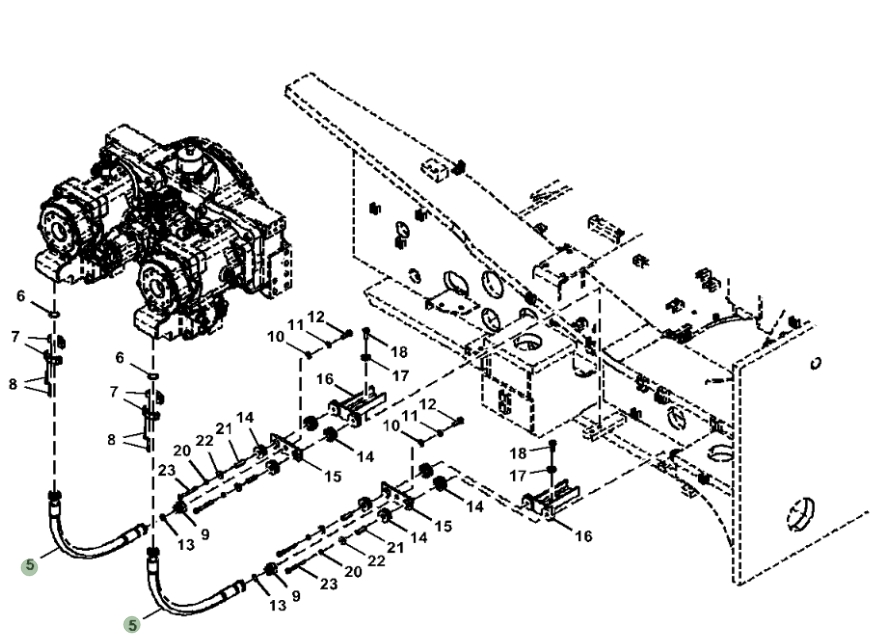 Hitachi ZX870LC-5A installation diagram showing hydraulic hose 4673427 at Pipe No. 8