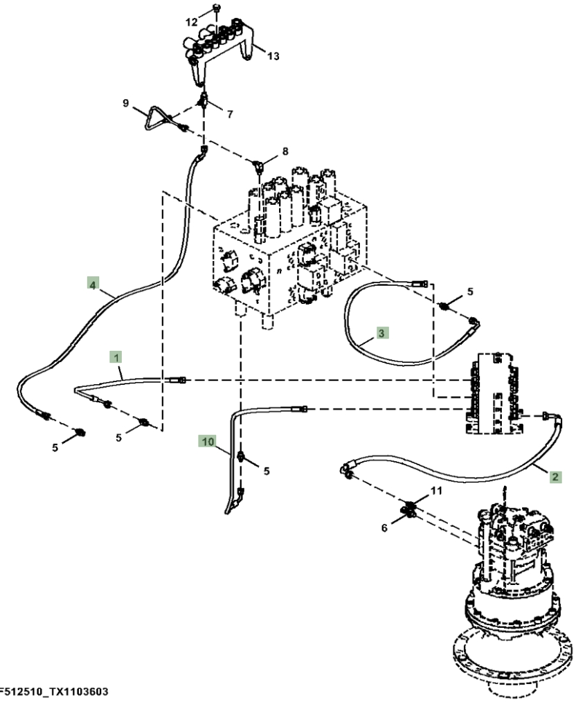 Hitachi ZX210-5N installation diagram showing hydraulic hose 4648912 at Pipe No. 3