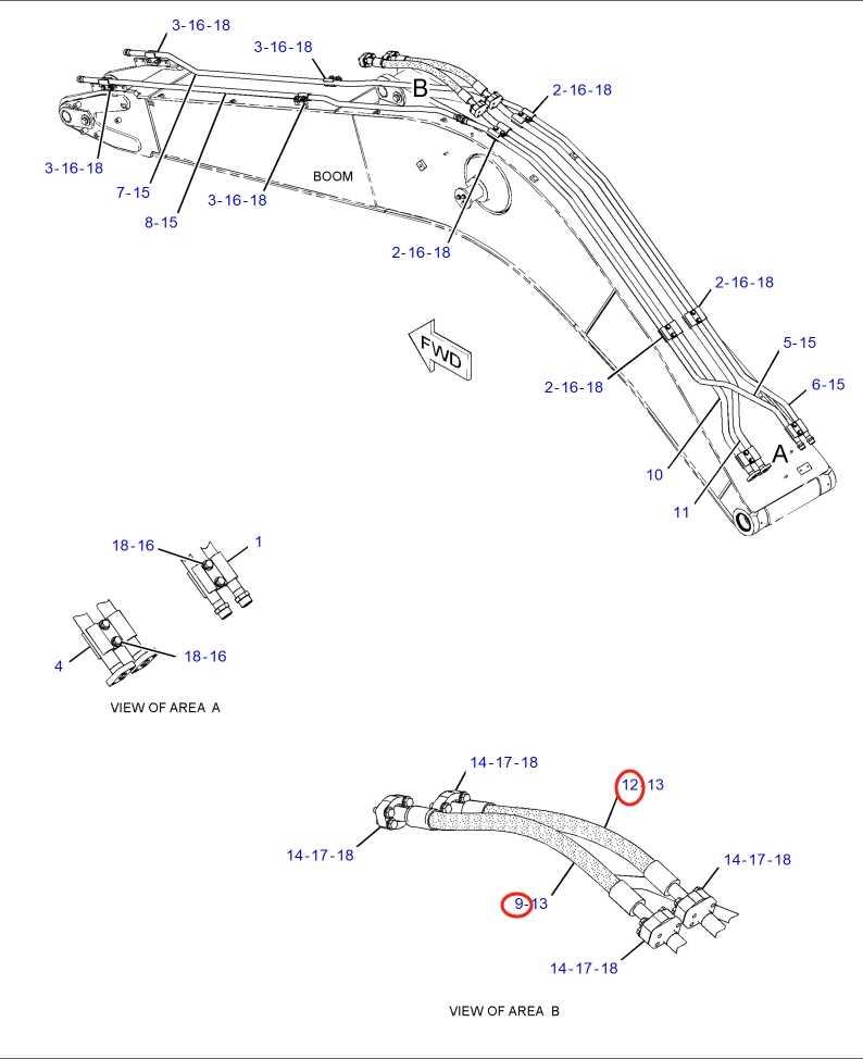 Caterpillar CAT®318E L installation diagram showing hydraulic hose 266-1210 at Pipe No. 9