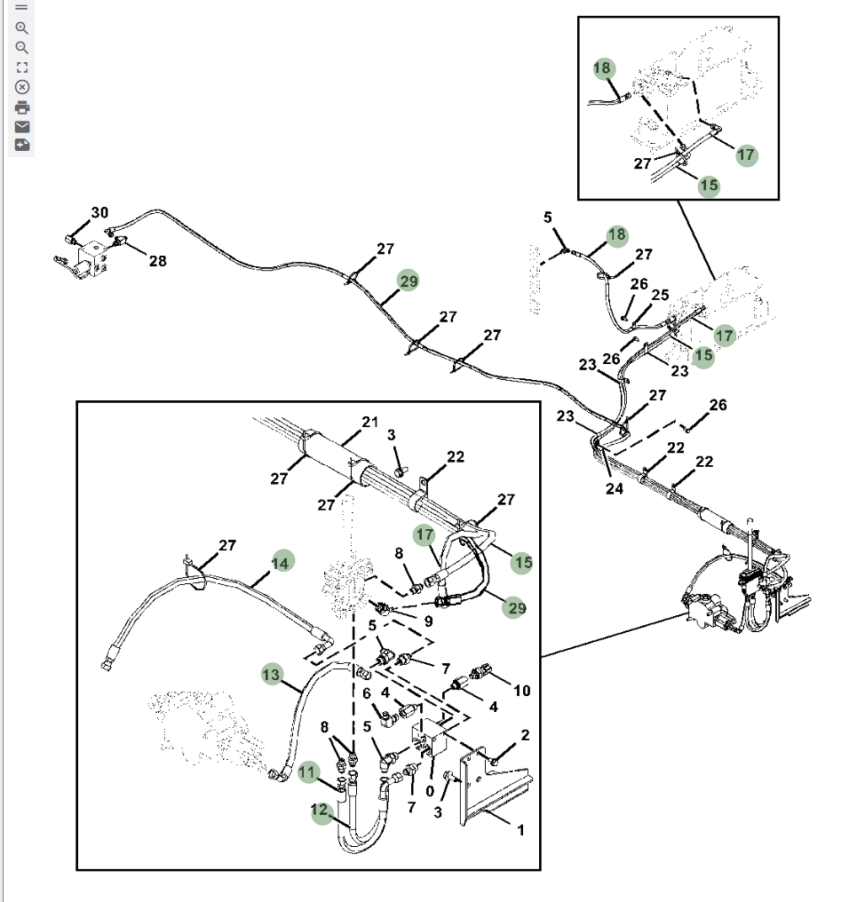 Hitachi ZX670LC-5B installation diagram showing hydraulic hose 4713509 at Pipe No. 18