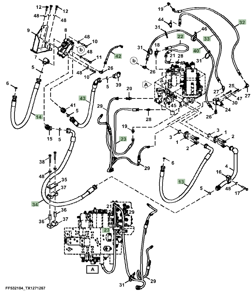 Hitachi ZX180LC-6N installation diagram showing hydraulic hose 4645516 at Pipe No. 40