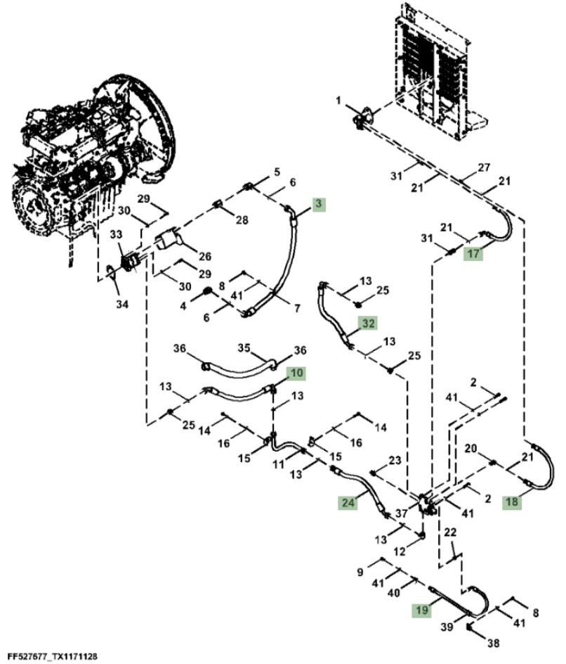 Hitachi ZX370FLC-FE-6N installation diagram showing hydraulic hose 4312285 at Pipe No. 18