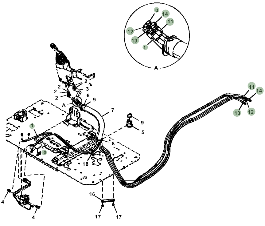 Hitachi ZX470-5A installation diagram showing hydraulic hose 4437978 at Pipe No. 12