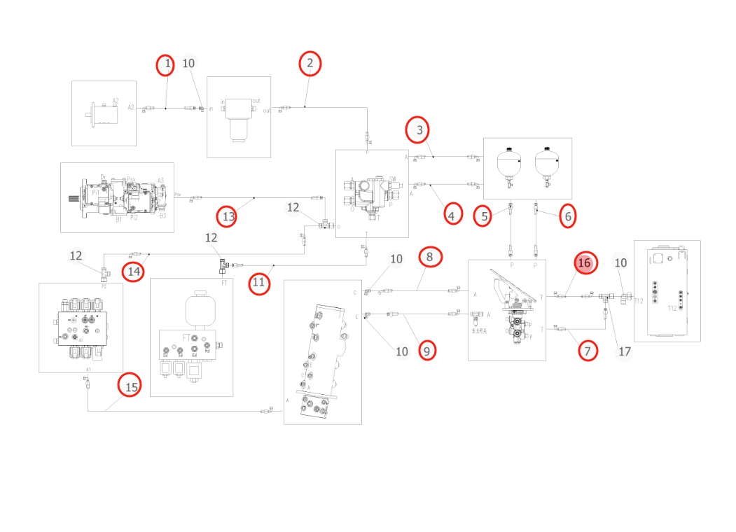 Sunward SWE150W installation diagram showing hydraulic hose 730502002107 at Pipe No. 13
