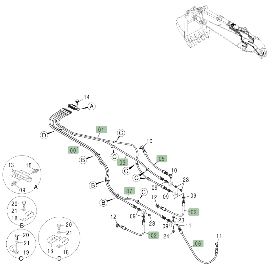 Hitachi ZX600LC installation diagram showing hydraulic hose 4293065 at Pipe No. 7