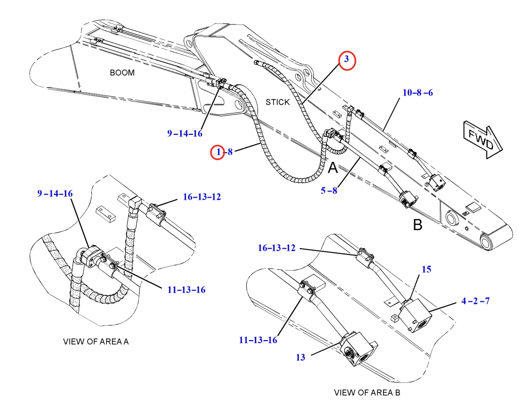 Caterpillar CAT®316F L installation diagram showing hydraulic hose 277-0917 at Pipe No. 3