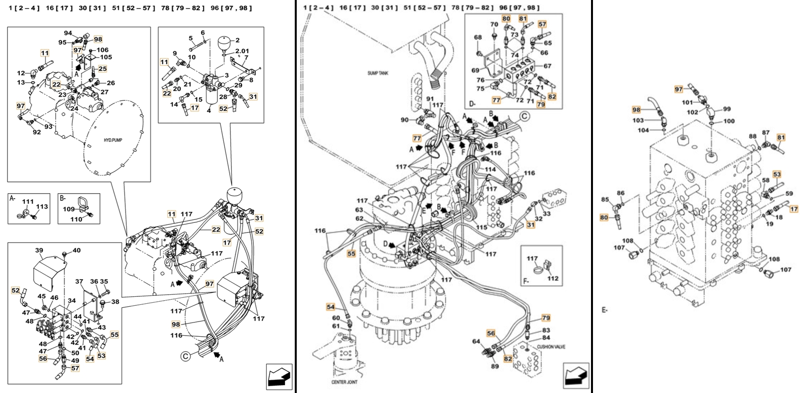 Case CX490C LC installation diagram showing hydraulic hose KHJ2292 at Pipe No. 25
