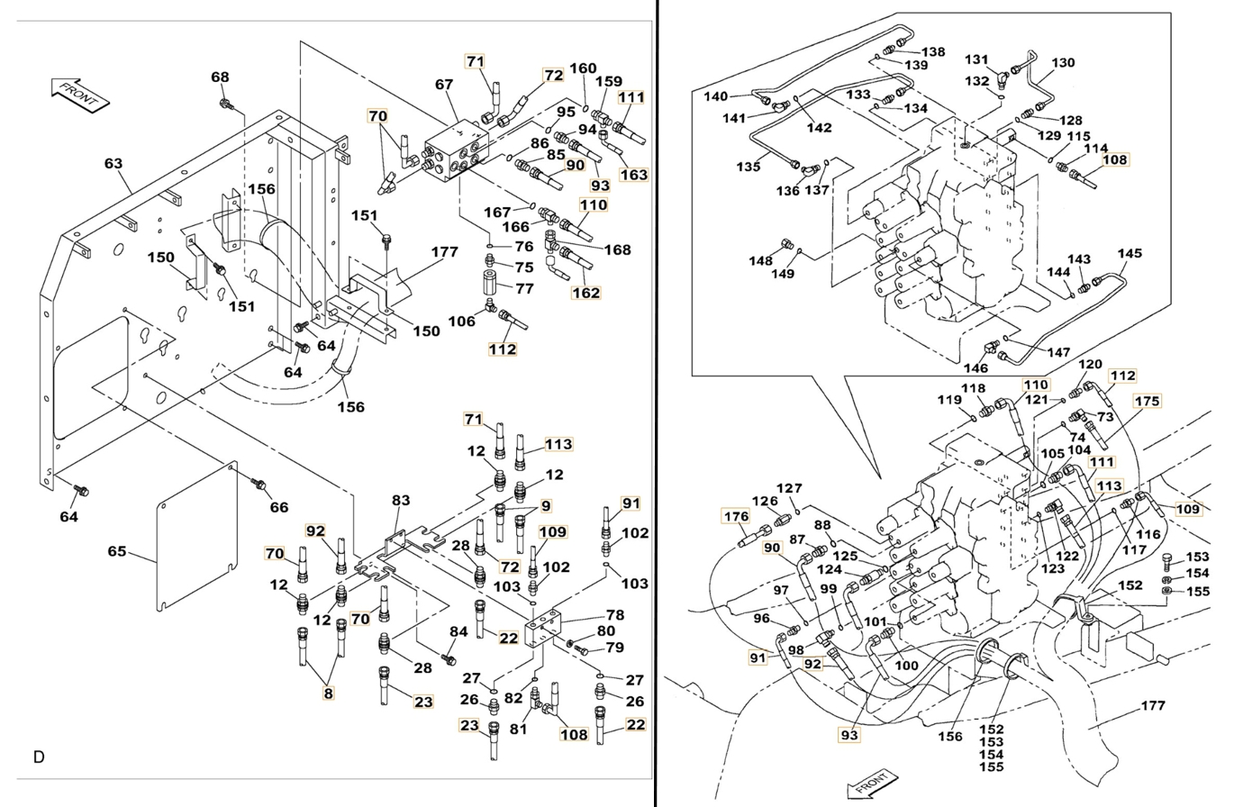 Case CX240 installation diagram showing hydraulic hose 161176A1 at Pipe No. 176