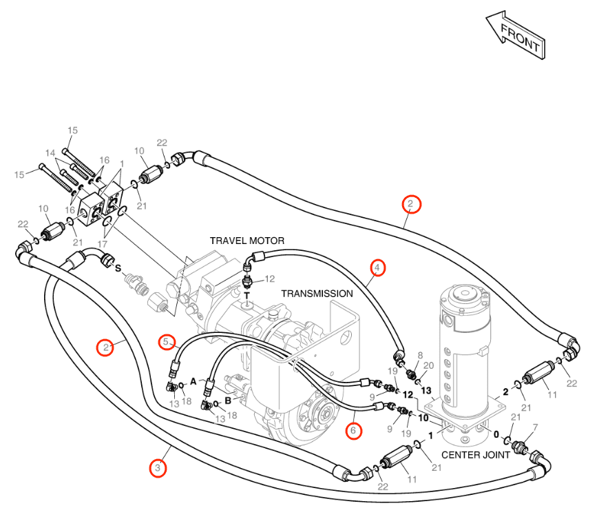 Doosan E57W installation diagram showing hydraulic hose DS2092267 at Pipe No. 5