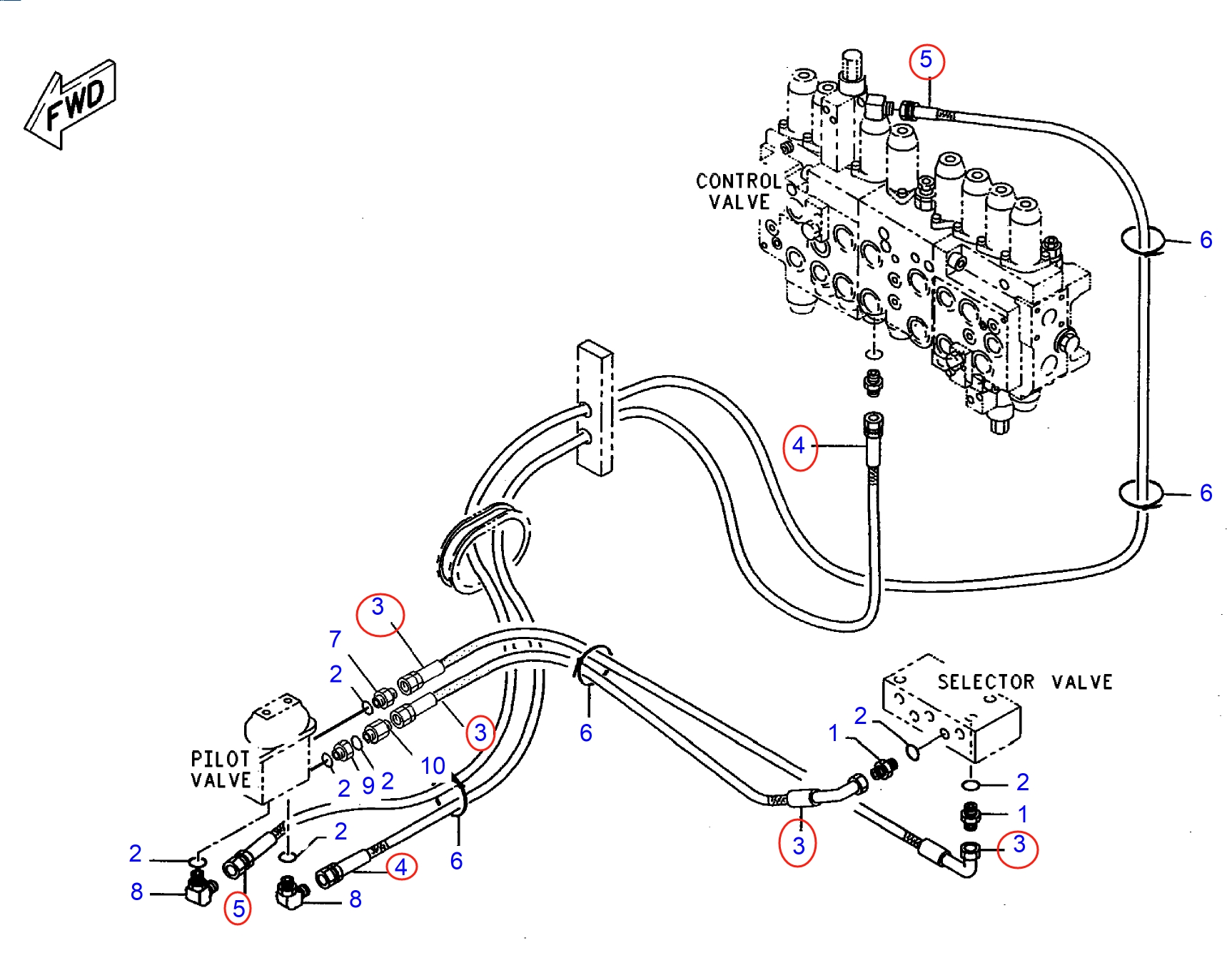 Caterpillar CAT®312-A installation diagram showing hydraulic hose 4I-7608 at Pipe No. 4