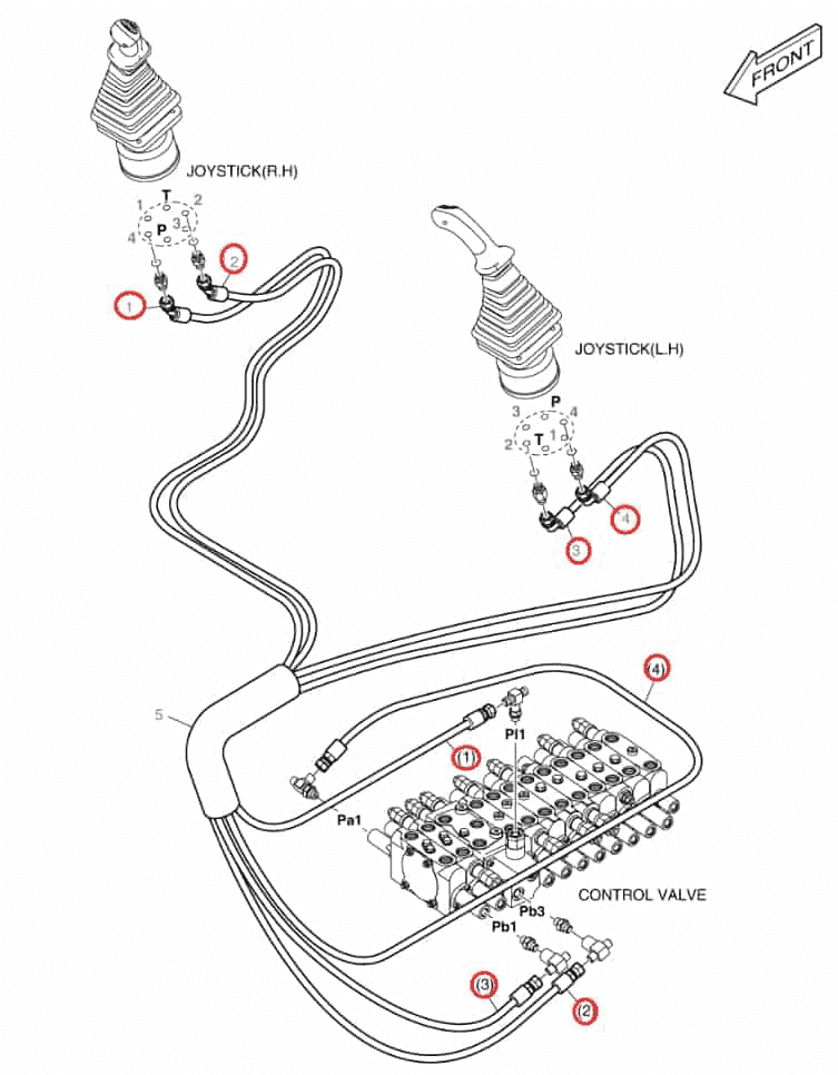 Doosan DX60R installation diagram showing hydraulic hose DS2093114 at Pipe No. 3