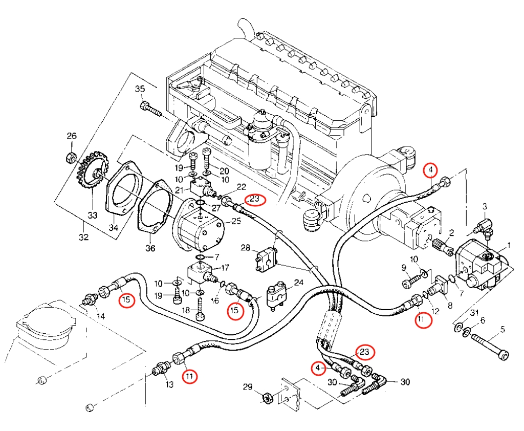 Caterpillar CAT®224B installation diagram showing hydraulic hose 8U-0109 at Pipe No. 4