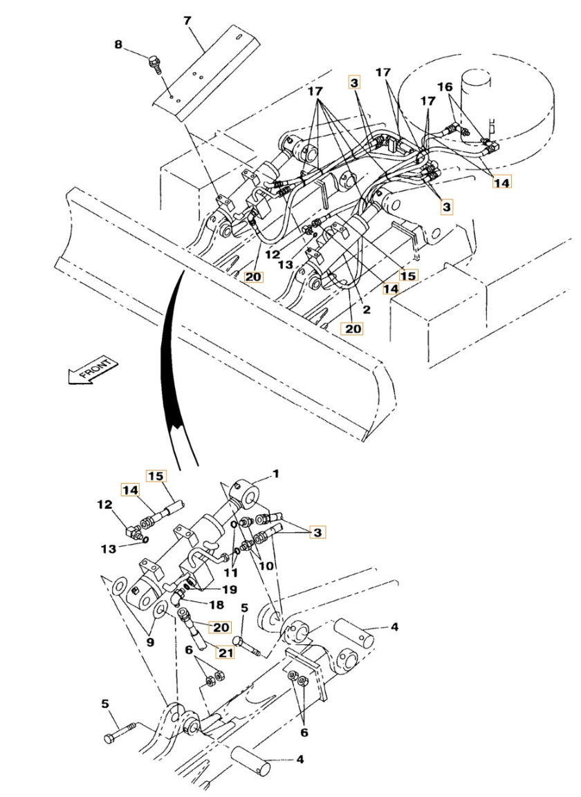 Case CX130B installation diagram showing hydraulic hose 152581A1 at Pipe No. 14
