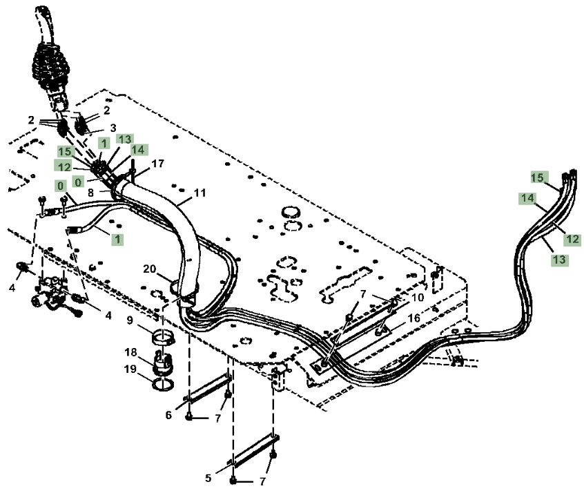 Hitachi ZX210-5A installation diagram showing hydraulic hose 4681879 at Pipe No. 14