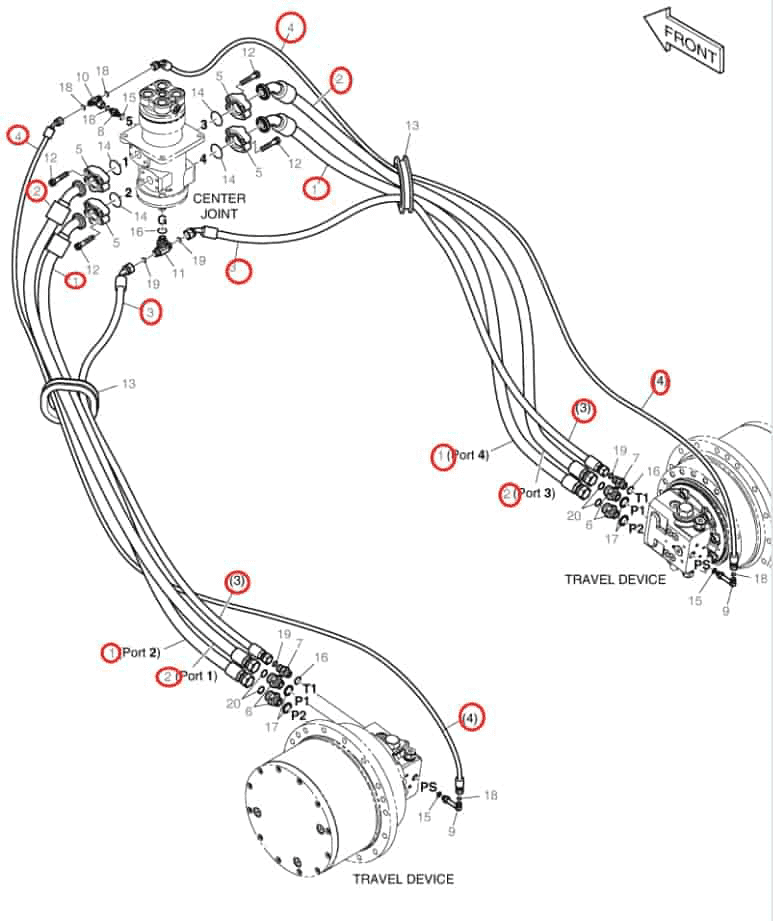 Doosan DX140LCR-3 installation diagram showing hydraulic hose DS2012893 at Pipe No. 3