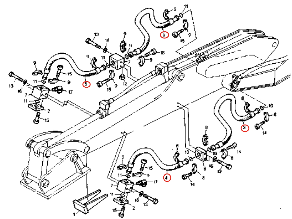 Caterpillar CAT®213B installation diagram showing hydraulic hose 8U-0899 at Pipe No. 3
