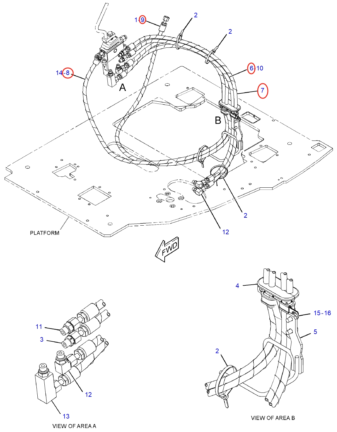 Caterpillar CAT®314F CR installation diagram showing hydraulic hose 372-9656 at Pipe No. 7