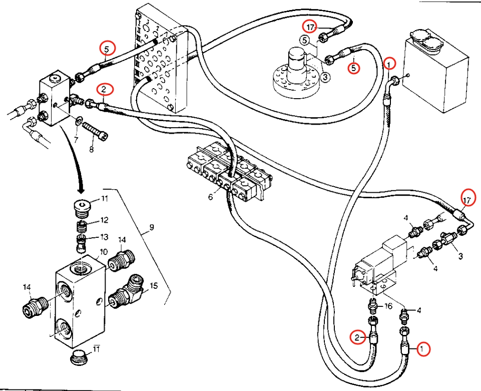 Caterpillar CAT®214B installation diagram showing hydraulic hose 8U-0109 at Pipe No. 2