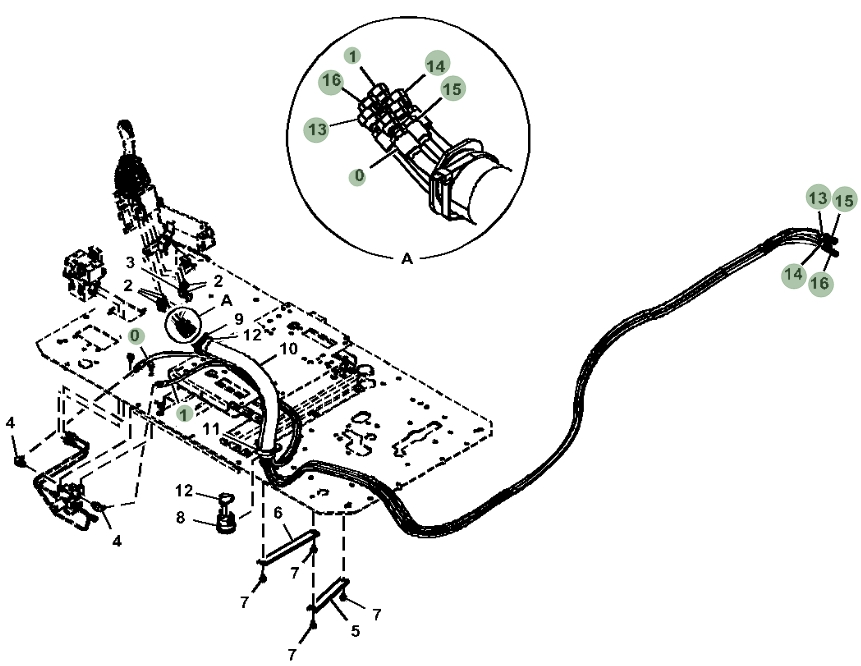 Hitachi ZX470-5A installation diagram showing hydraulic hose 4600799 at Pipe No. 16