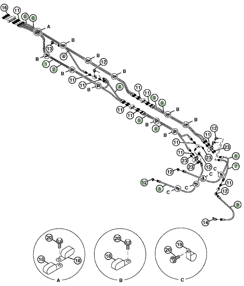 Hitachi ZX470LC-5B installation diagram showing hydraulic hose 4402701 at Pipe No. 9
