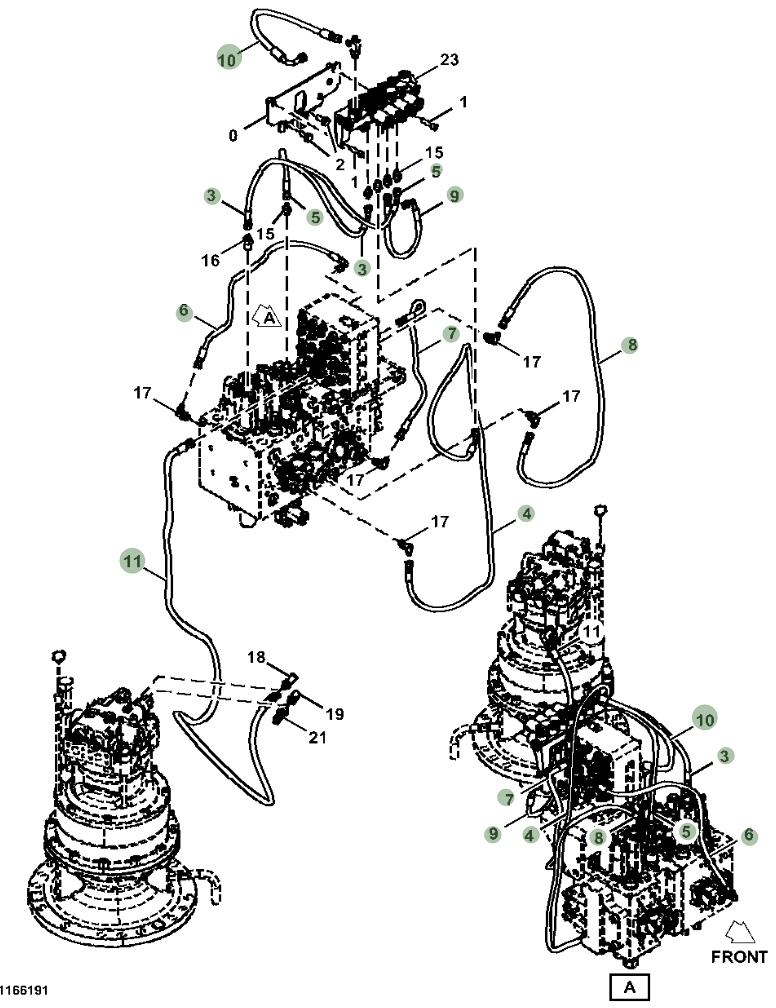 Hitachi ZX190W-5N installation diagram showing hydraulic hose 4620080 at Pipe No. 9