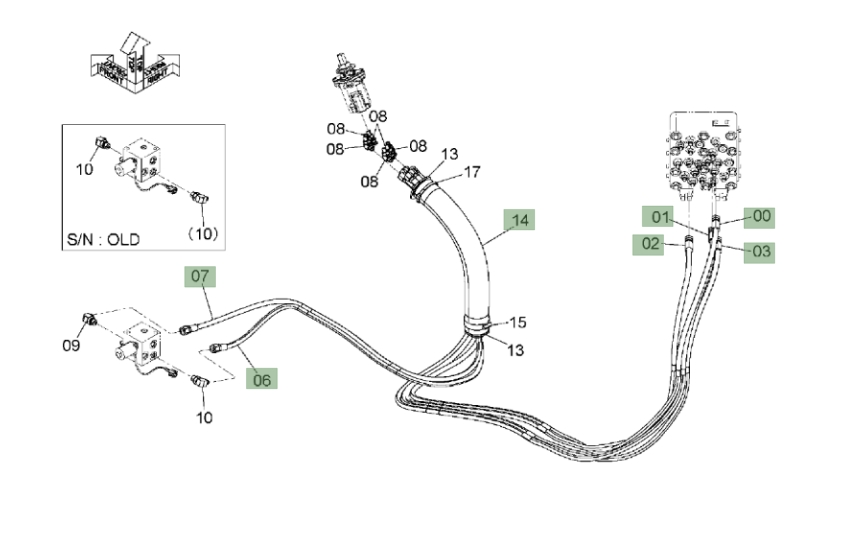 Hitachi ZX120-3 installation diagram showing hydraulic hose 4450441 at Pipe No. 3