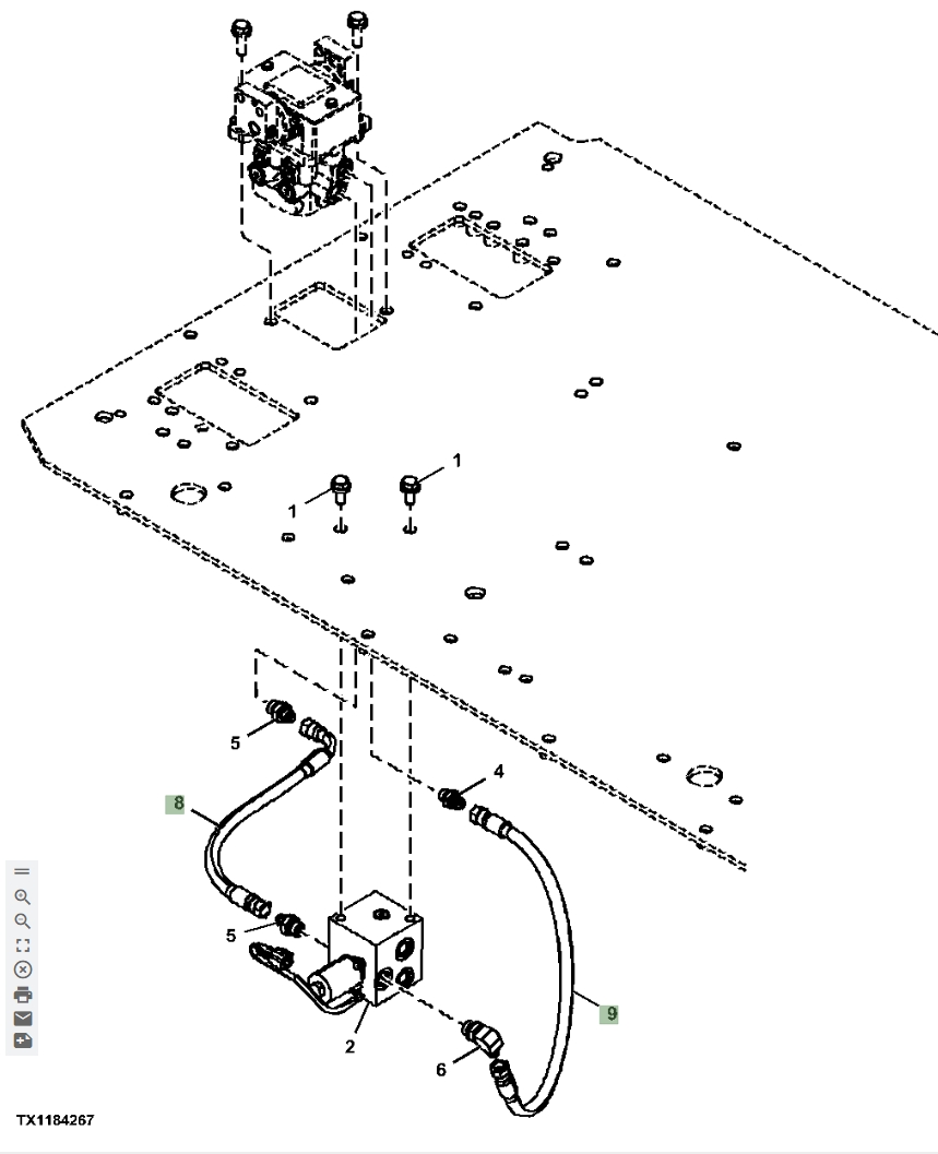 Hitachi ZX870LC-6 installation diagram showing hydraulic hose 4709482 at Pipe No. 9