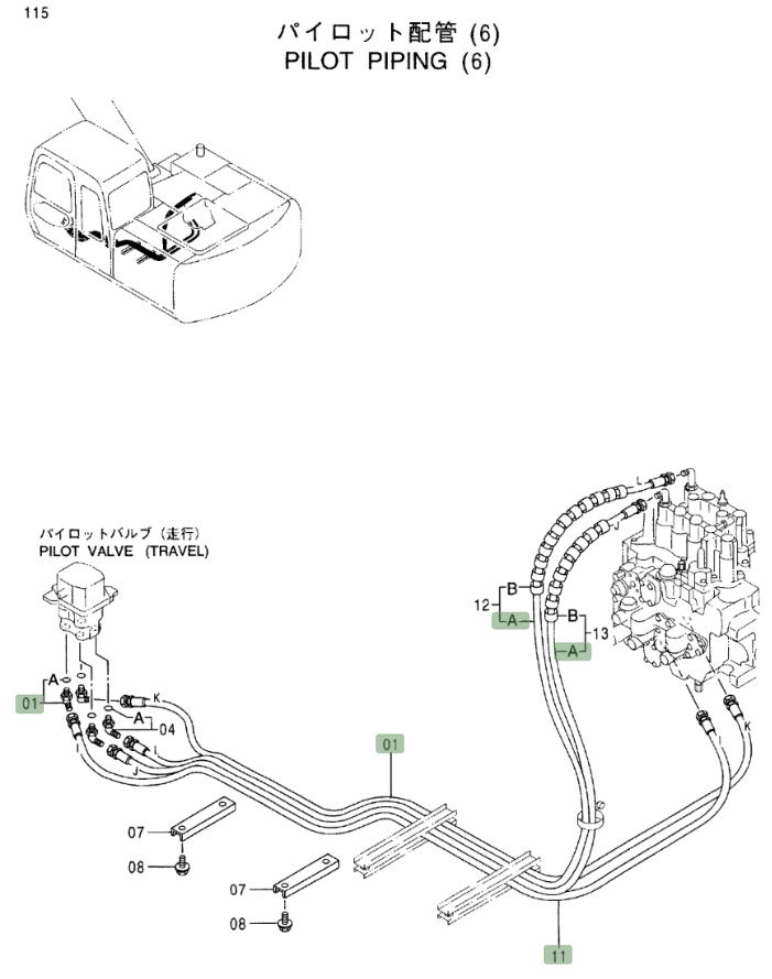 Hitachi EX160LC-5 installation diagram showing hydraulic hose 9149527 at Pipe No. 13