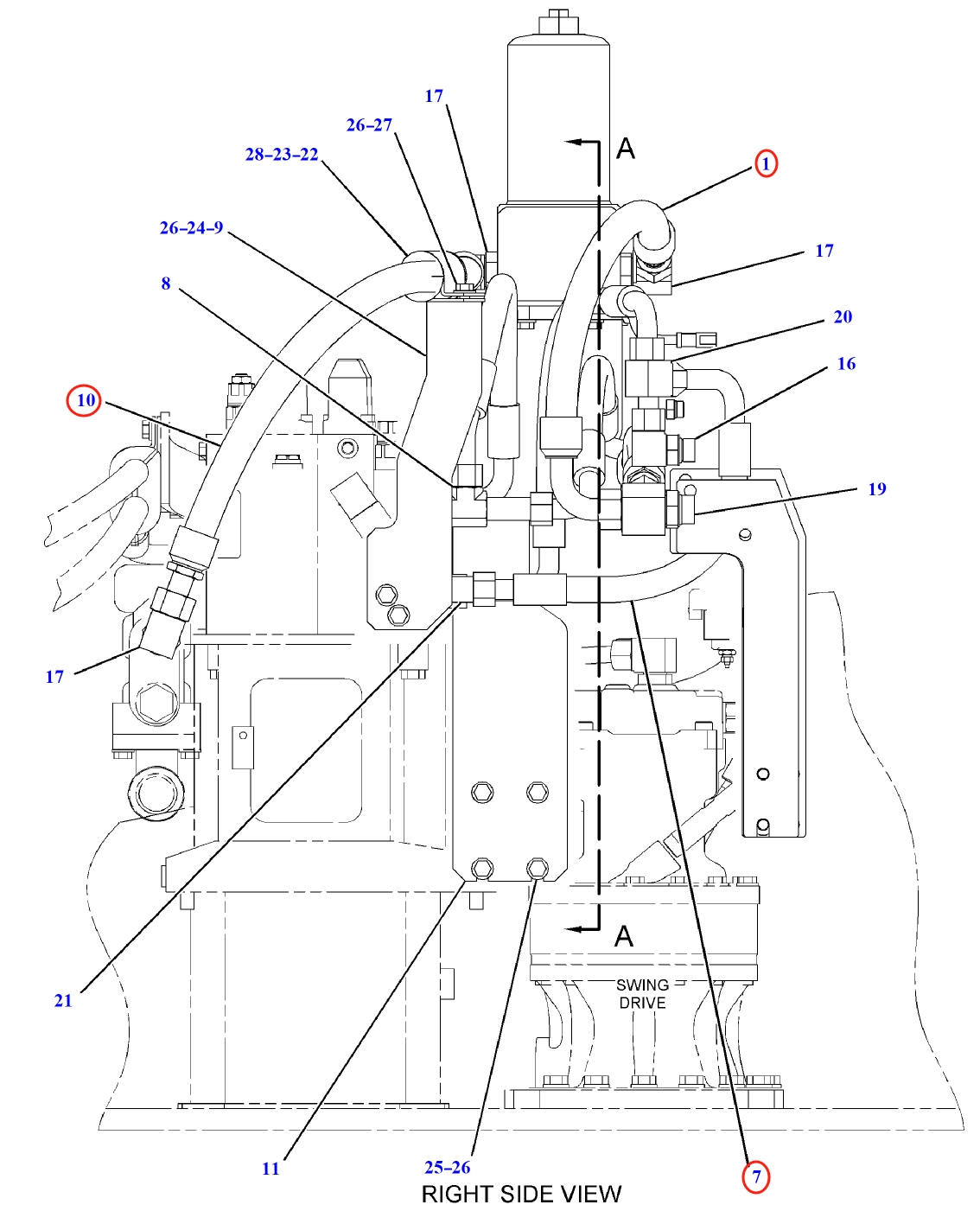Caterpillar CAT®312E installation diagram showing hydraulic hose 356-9242 at Pipe No. 10