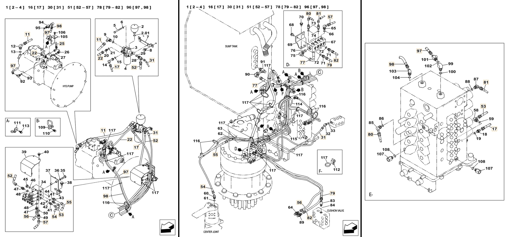 Case CX490C-8 LC installation diagram showing hydraulic hose 164236A1 at Pipe No. 80